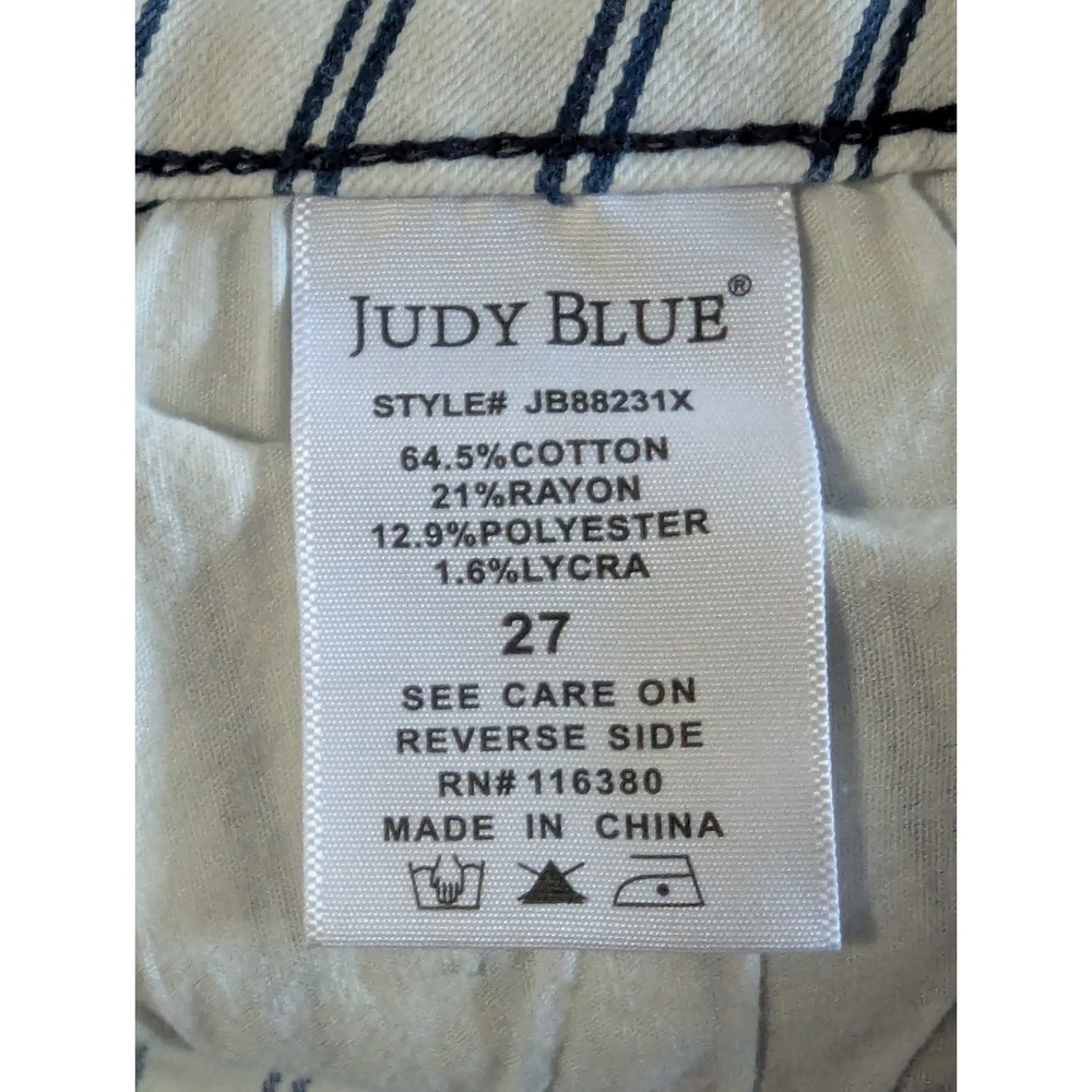 Judy Blue Super Flare High Rise Jeans Women's Size 27 White Blue Stripe Raw Hem - Picture 12 of 14